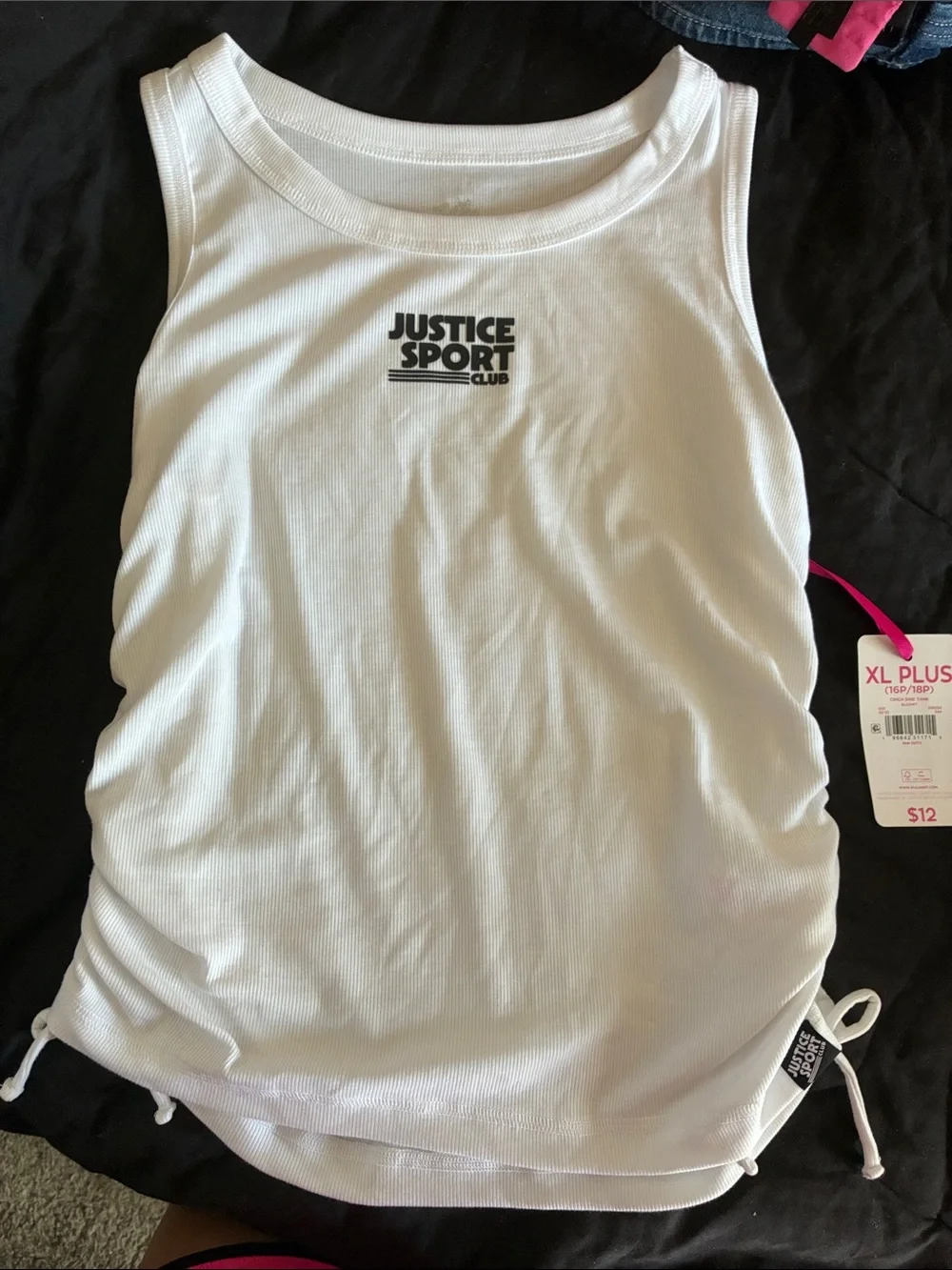 Justice White Tank Top with Black Logo